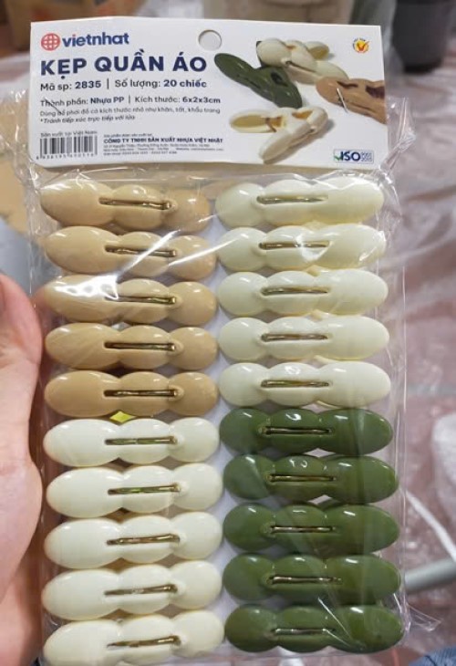 Vỉ 20 kẹp quần áo củ lạc nhựa Việt Nhật (2853), Kẹp phơi quần áo, phơi đồ tiện ích