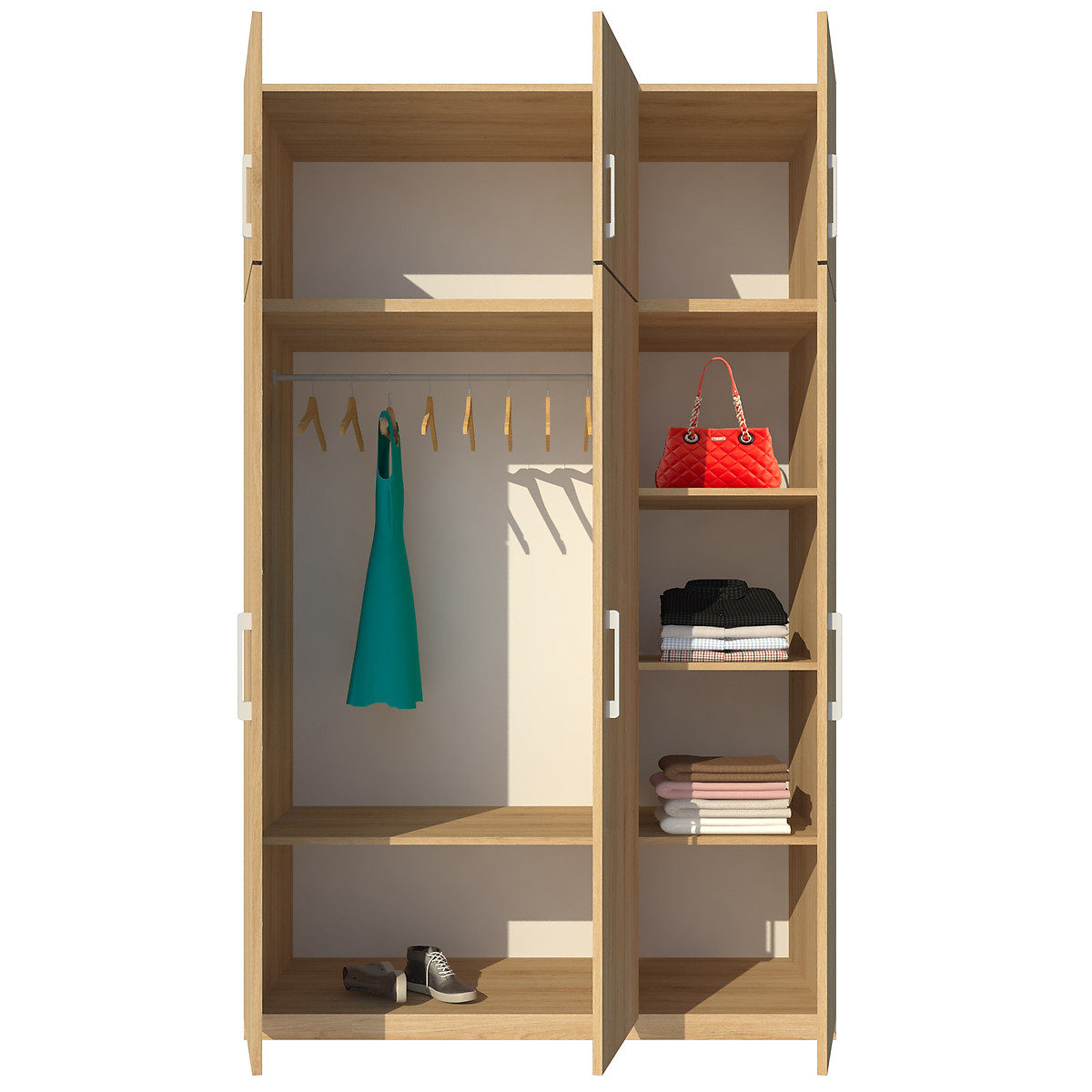 Tủ quần áo gỗ MDF Tundo 3 cánh 2 ngăn kéo màu vàng sồi 160 x 55 x 260cm