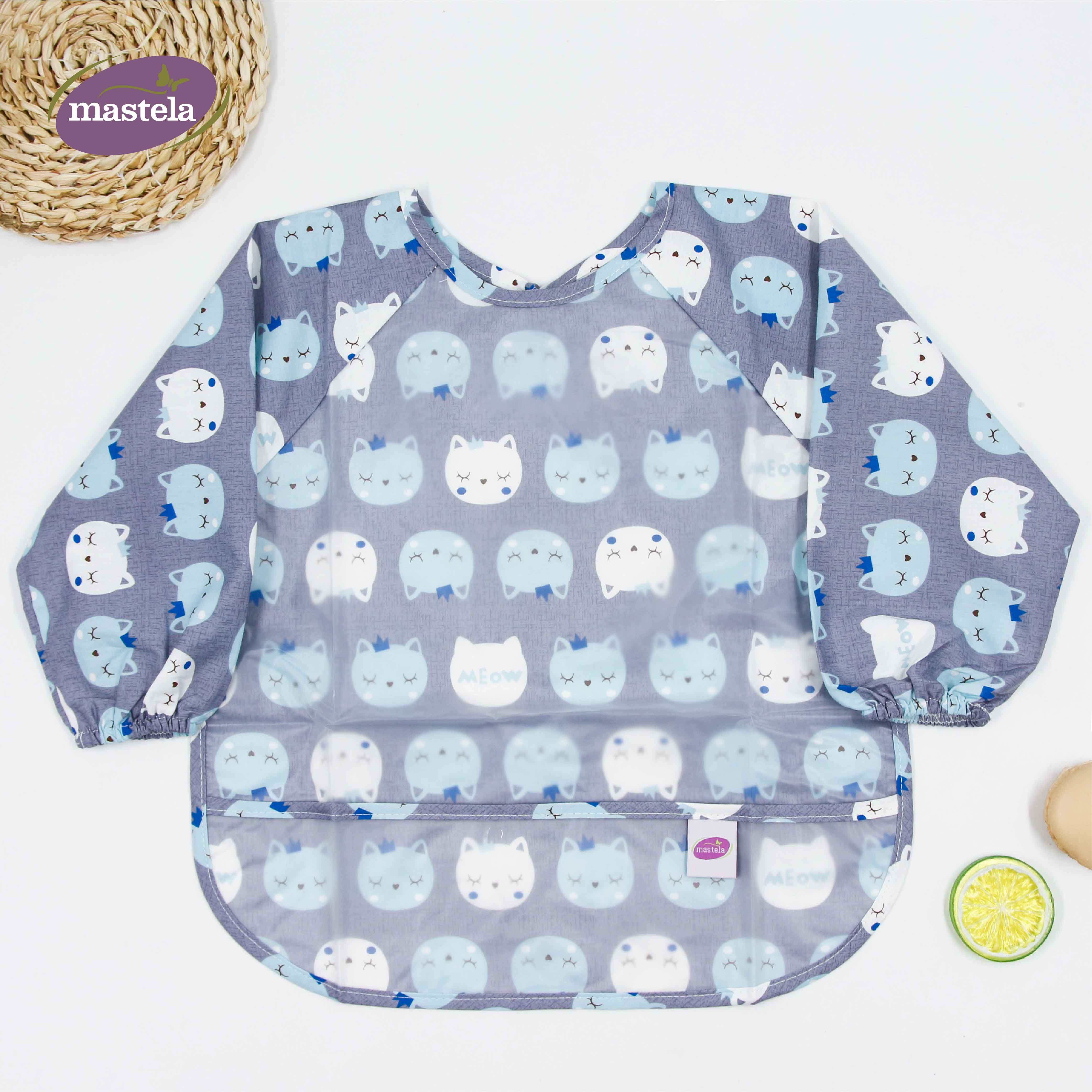 Áo yếm máng dài tay Cotton chống thấm nước cho bé tập ăn dặm, tập vẽ Mastela Dành cho bé từ 0-4 tuổi - Có chọn màu và size