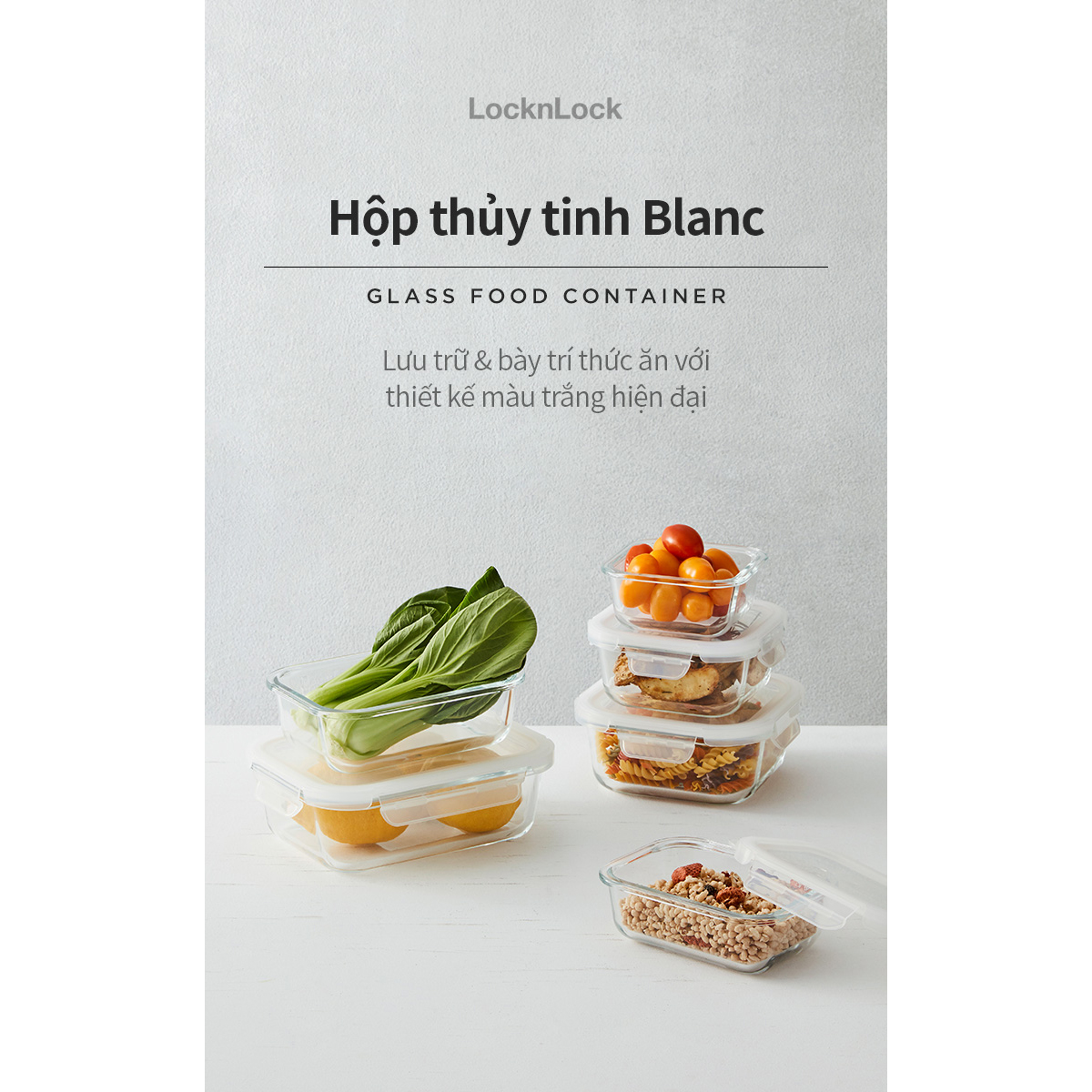 Hộp bảo quản thủy tinh LocknLock BLANC - Hộp vuông