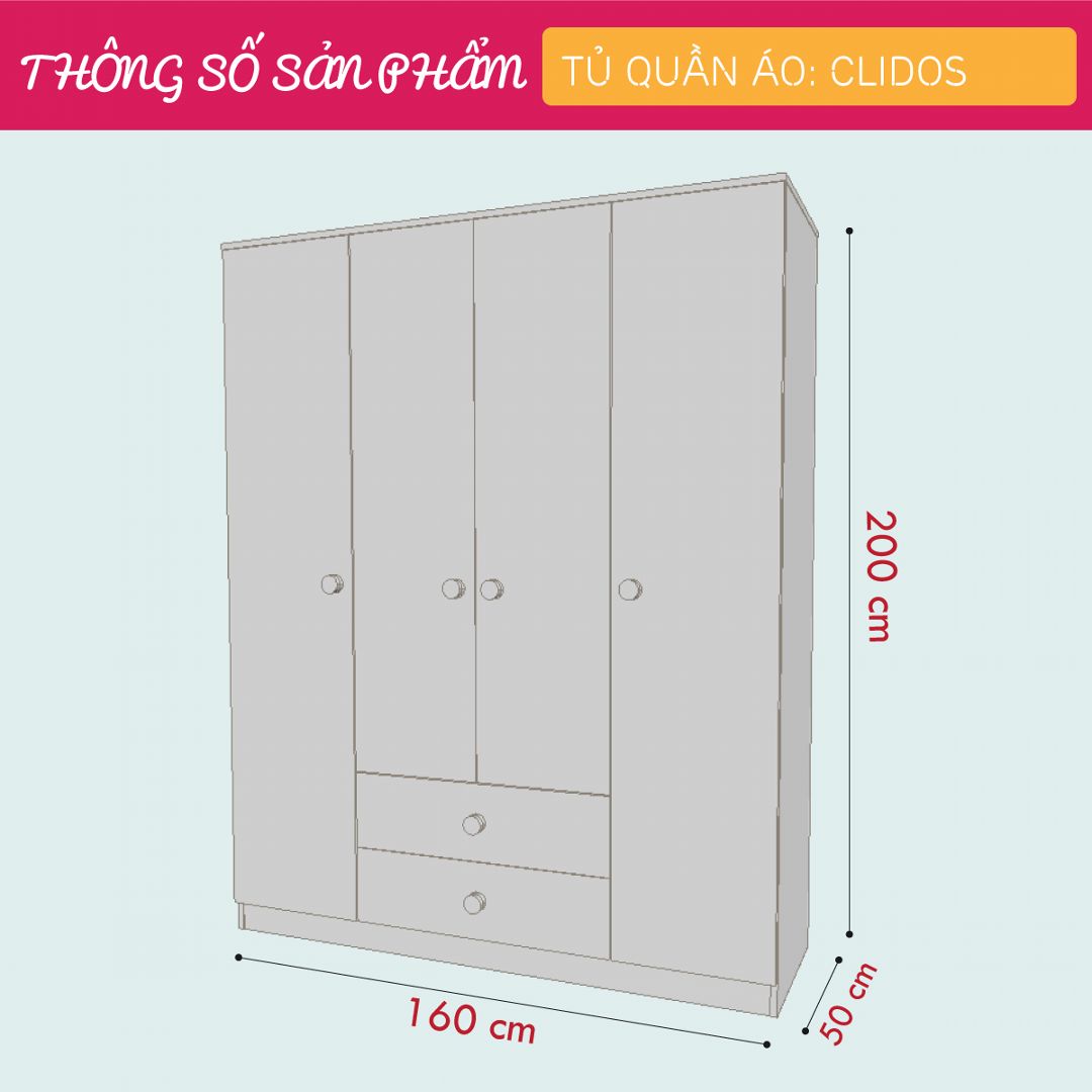 Tủ quần áo hiện đại thiết kế tiện dụng SMLIFE Clidos