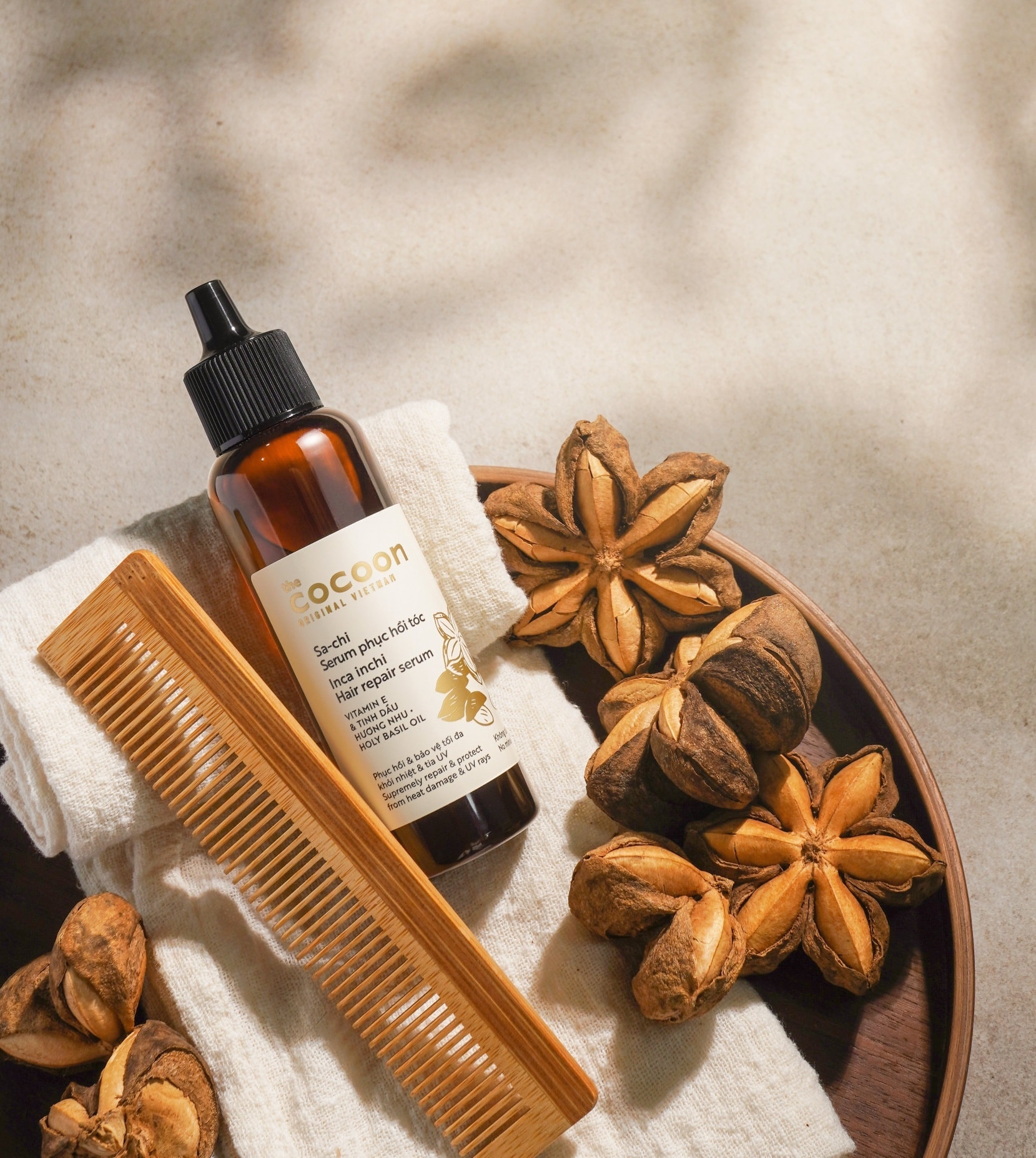 Combo Nước dưỡng tóc Sa-chi Cocoon 140ml + Serum Sa-chi phục hồi tóc Cocoon 70ml