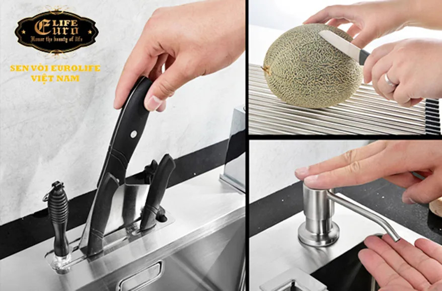Chậu rửa chén Handmade Inox SUS 304 Eurolife EL-C21 (Trắng bạc)