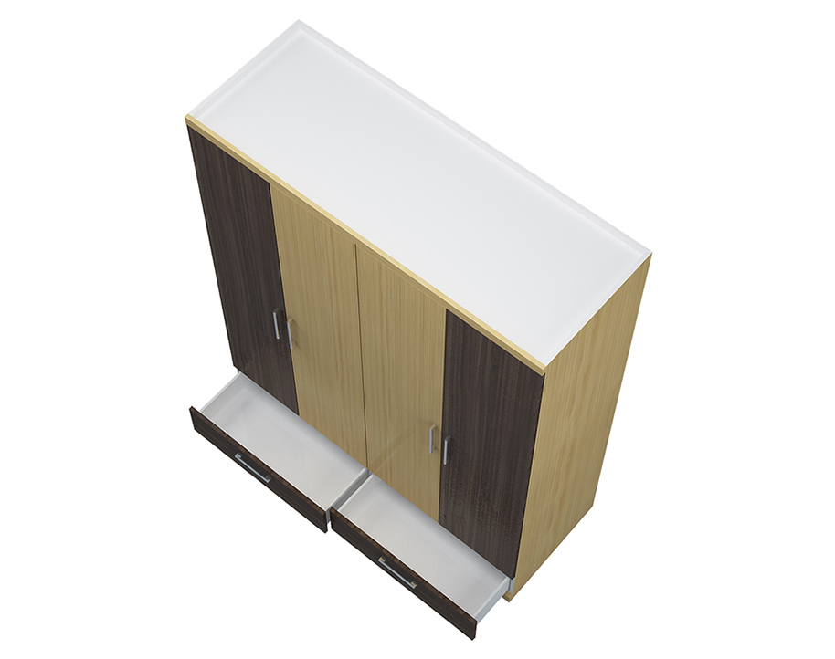 TỦ QUẦN ÁO GỖ CÔNG NGHIỆP 4 CÁNH OHAHA (NÂU TRẮNG VÀNG) - TQA012