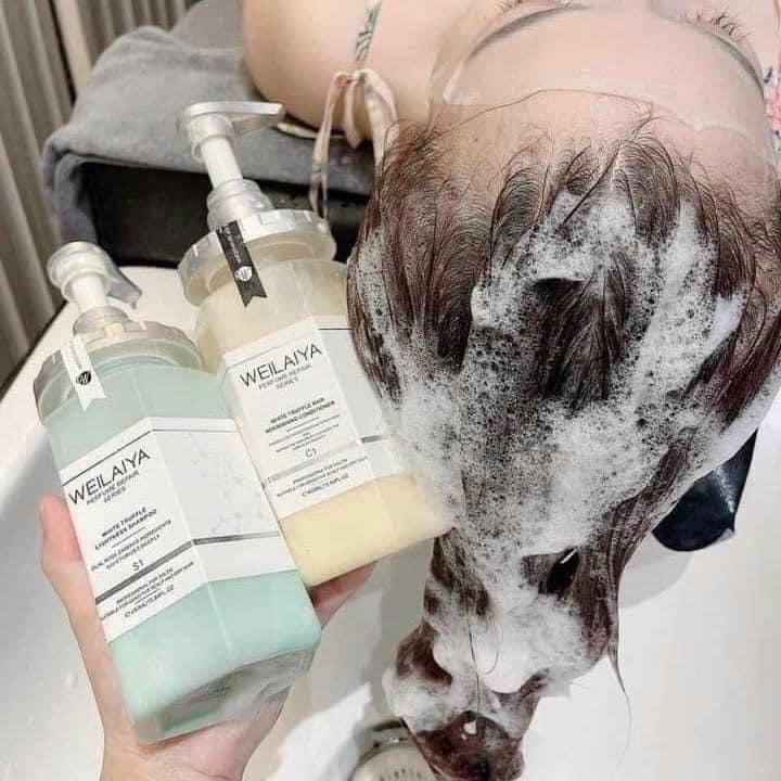 Bộ Dầu gội xả Phục hồi đa tầng nấm Truffle Weilaiya 450ml + 450ml giúp làm mềm tóc, mượt tóc