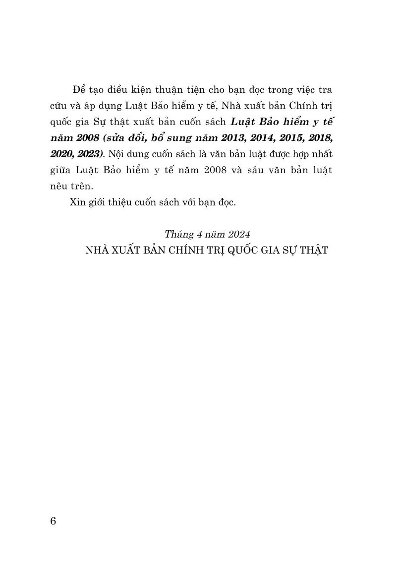Luật bảo hiểm y tế năm 2008 (sửa đổi, bổ sung năm 2013, 2014, 2015, 2018, 2020, 2023)