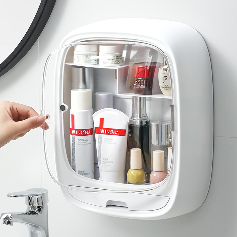 Tủ Kệ đựng mỹ phẩm cao cấp, CỬA MỞ NAM CHÂM KÍNH MIKA TRONG SUỐT treo tường không đục lỗ