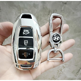Móc khóa kèm ốp bảo vệ chìa khóa xe Hyundai Accent 2019, Accent 2021, Tucson, i10 nhựa mềm TPU tráng gương.