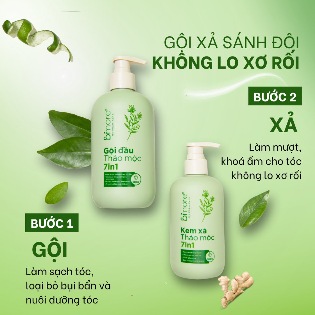 Gội đầu thảo mộc 7in1 làm sạch da đầu, phục hồi tóc, giúp tóc chắc khỏe.