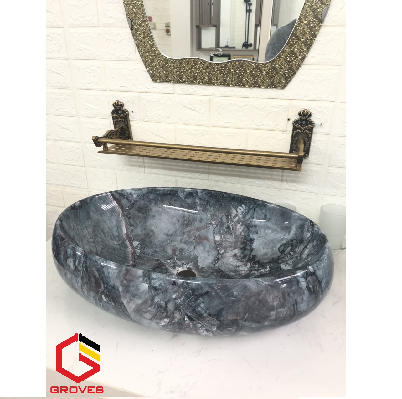 CHẬU LAVABO HÌNH ELIP VÂN ĐÁ nhập khẩu cao cấp GRVL 062F