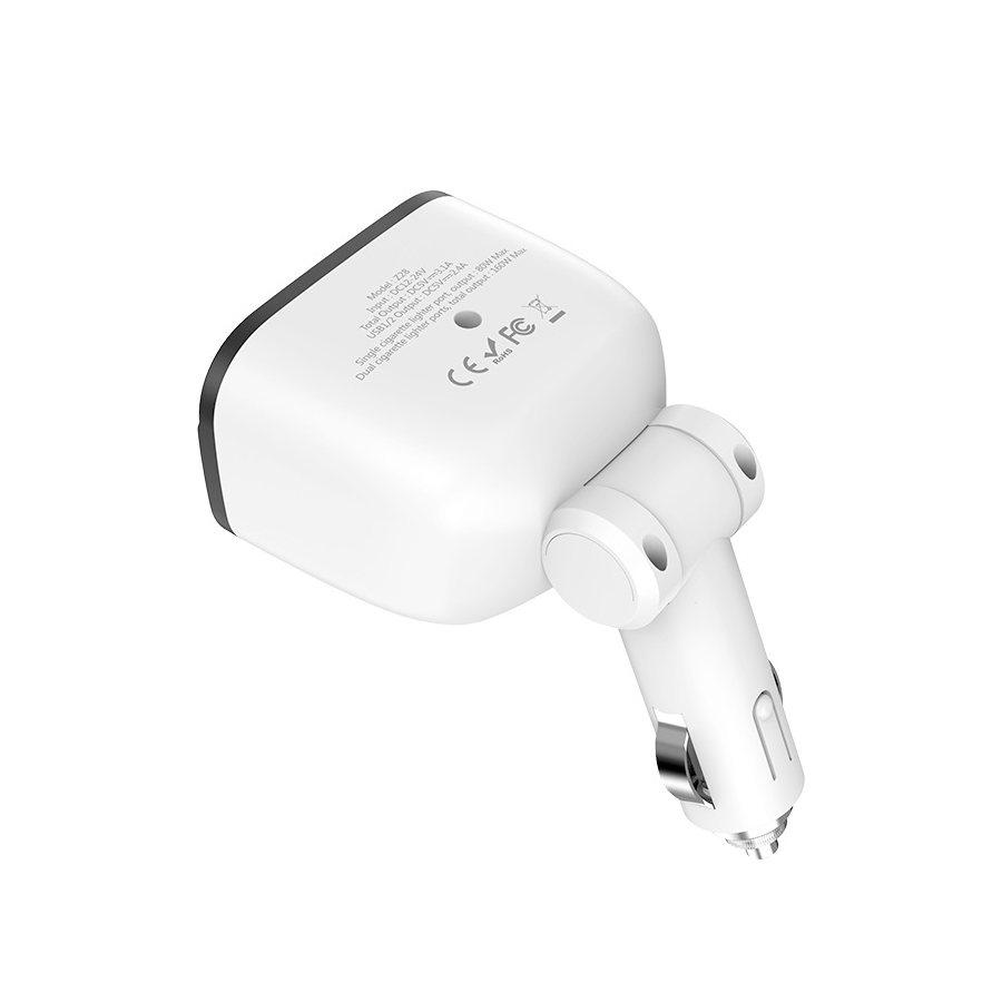Củ sạc 2 cổng 3.4A kèm 2 cổng tẩu trên xe hơi Hoco Z28 + Cáp Micolo - Chính Hãng