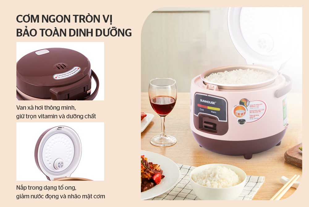 Nồi Cơm Điện Nắp Gài Sunhouse SHD8208C – Nâu (1L) - Hàng chính hãng