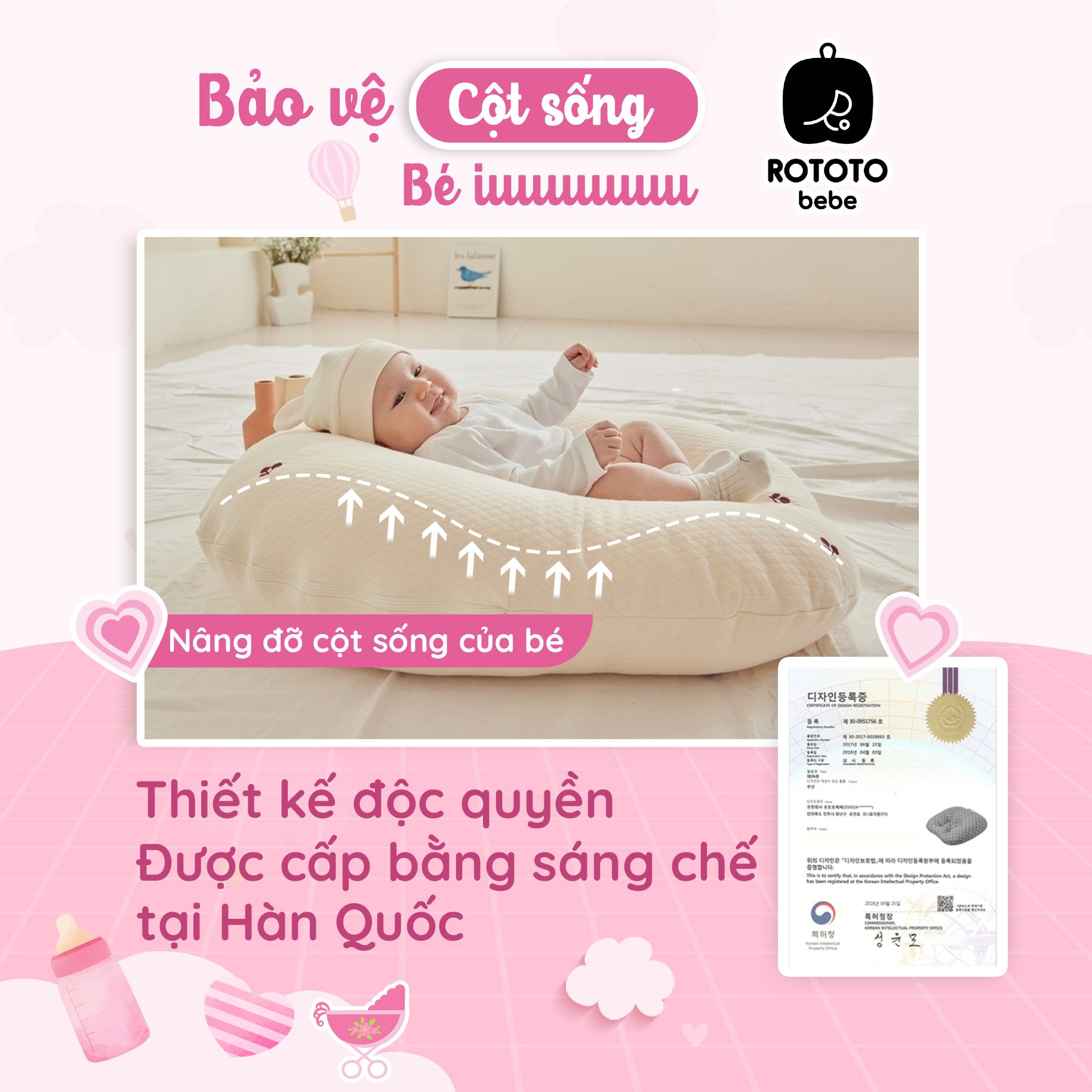 Gối chống trào ngược cho bé Rototo Bebe chất liệu đặc biệt Ripple gợn sóng - Ghi cá voi