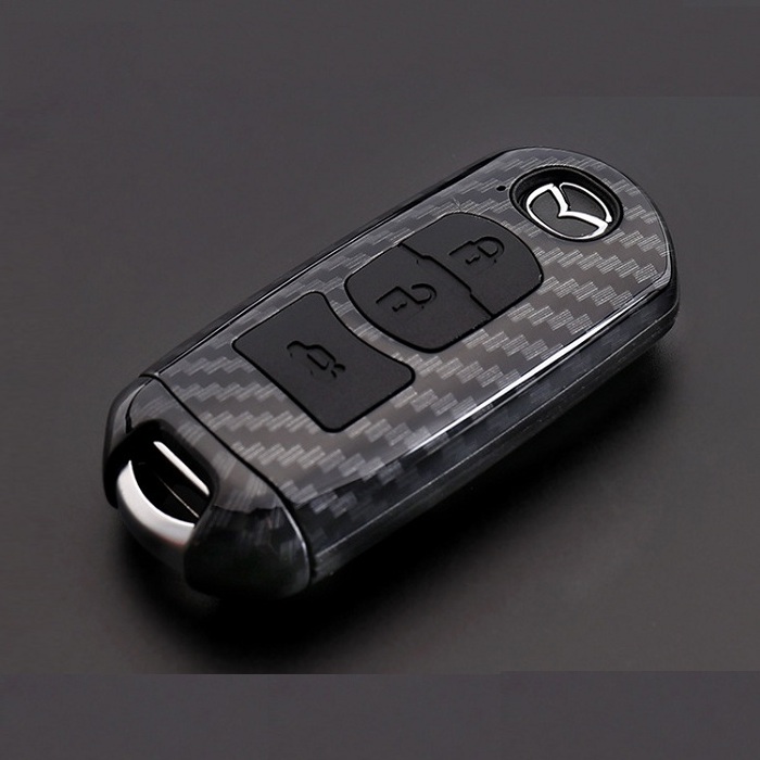 Ốp nhựa carbon, bọc bảo vệ chìa khóa xe Mazda 3, 6, CX-5 kèm móc đeo INOX