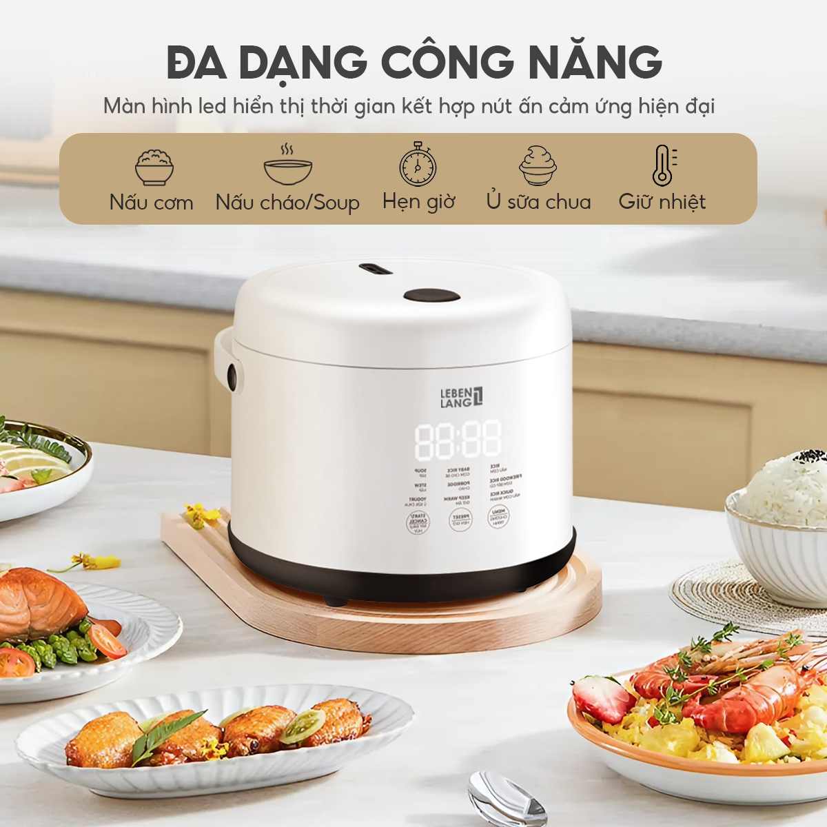Nồi cơm điện tử mini Lebenlang LBL0582, 800ml, 300W, thiết kế hiện đại, bảo hành 2 năm - hàng chính hãng