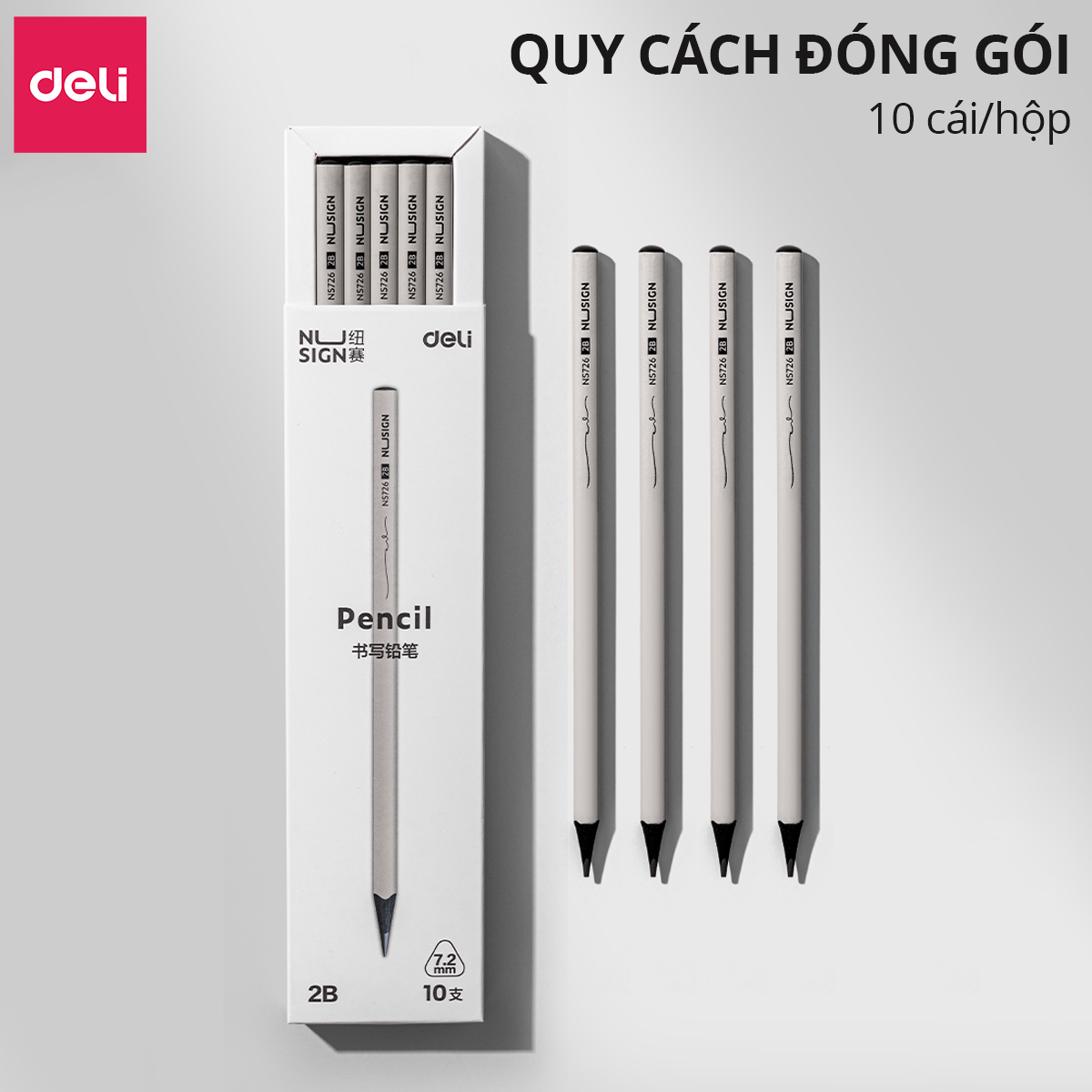 Bút Chì 2B HB Gỗ Nusign Deli Lõi Đen Cao Cấp Chì Đậm Tô Trắc Nghiệm Làm Bài Kiểm Tra Nhạy Với Máy Chấm Thi Học Sinh