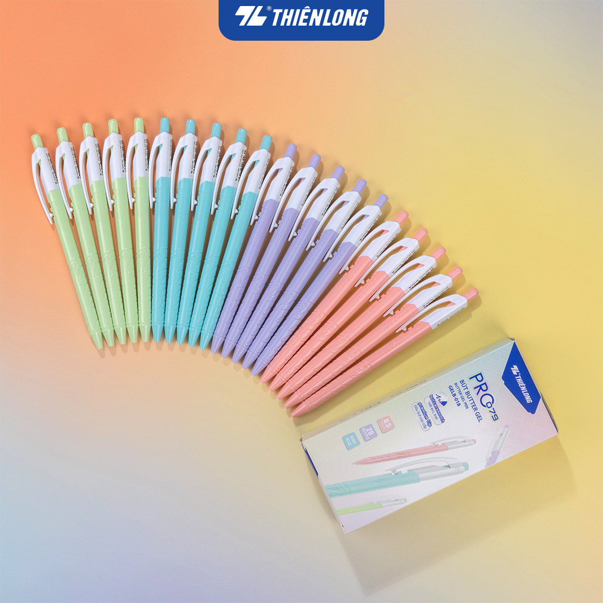 Combo 5/10/20 Bút gel B - Butter Gel PRO-079 Thiên Long GELB-018 - Premium Tip viết êm, trơn - Mực Xanh - Màu thân ngẫu nhiên