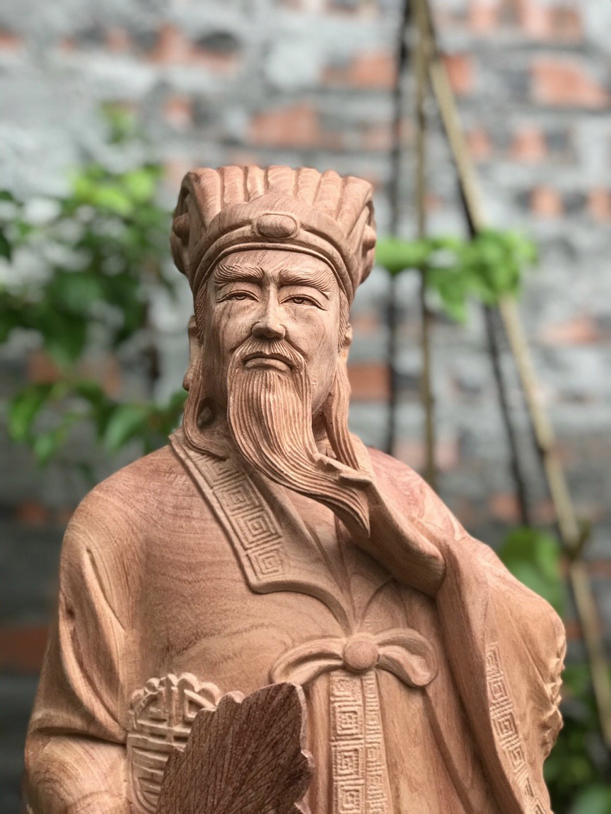 Tượng khổng minh (gia cát lượng) bằng gỗ hương đá liền khối cực đẹp kt cao 90×27×20cm