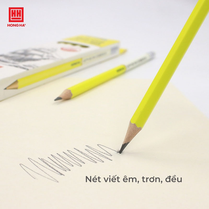 Hộp 12 bút chì gỗ 2B Hồng Hà kèm đầu tẩy ABC Plus - 3566 chuyên dùng viết, vẽ phác thảo