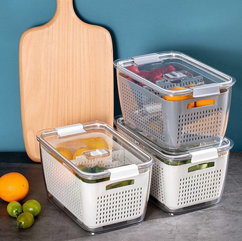 Hộp kèm rổ 2 in 1 đựng thực phẩm tủ lạnh cất trữ cao cấp, chất liệu tốt - phương phương store