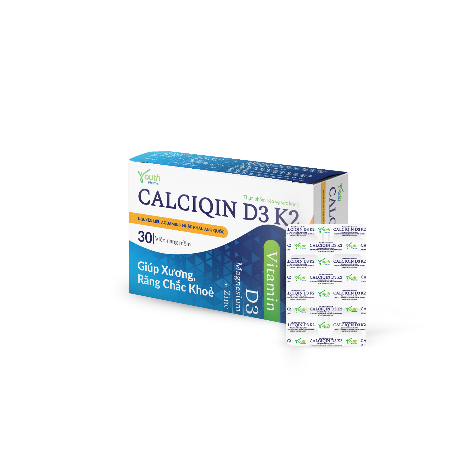 Viên Uống Calciqin D3 K2 Youth Pharma Giúp Xương, Răng Chắc Khỏe - Hộp 30 Viên