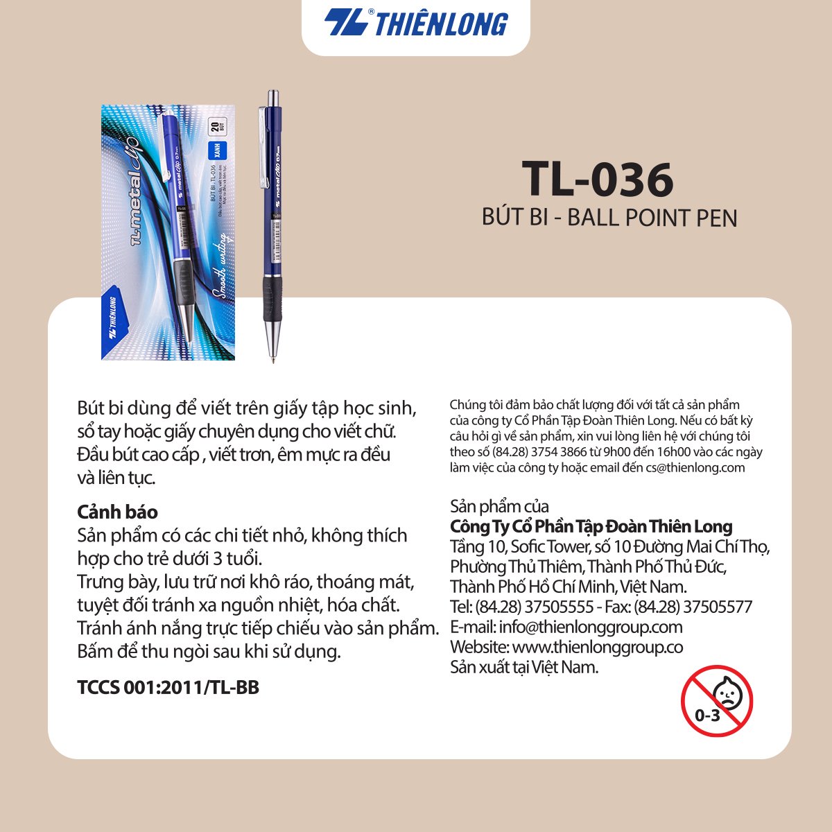 Combo 5-10-20 Bút Bi Thiên Long Metal Clip TL-036 đầu bi 0.7mm