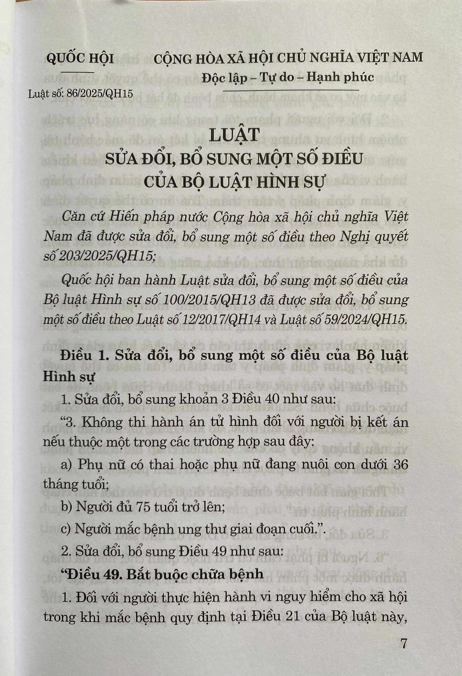 Luật Sửa Đổi, Bổ Sung Một Số Điều Của Bộ Luật Hình Sự Năm 2025