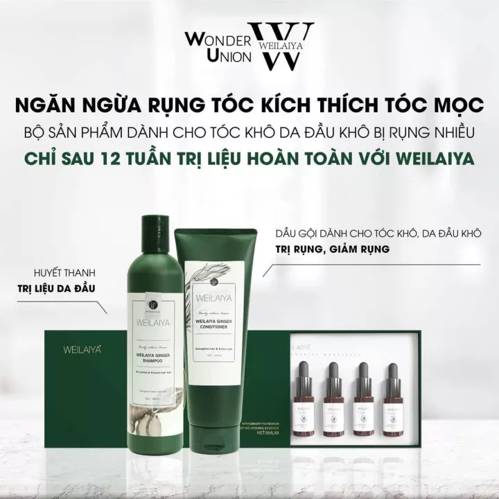 Combo Bộ Dầu Gội Xả Gừng + Huyết thanh Weilaiya Chính Hãng - Bộ đôi hỗ trợ mọc tóc