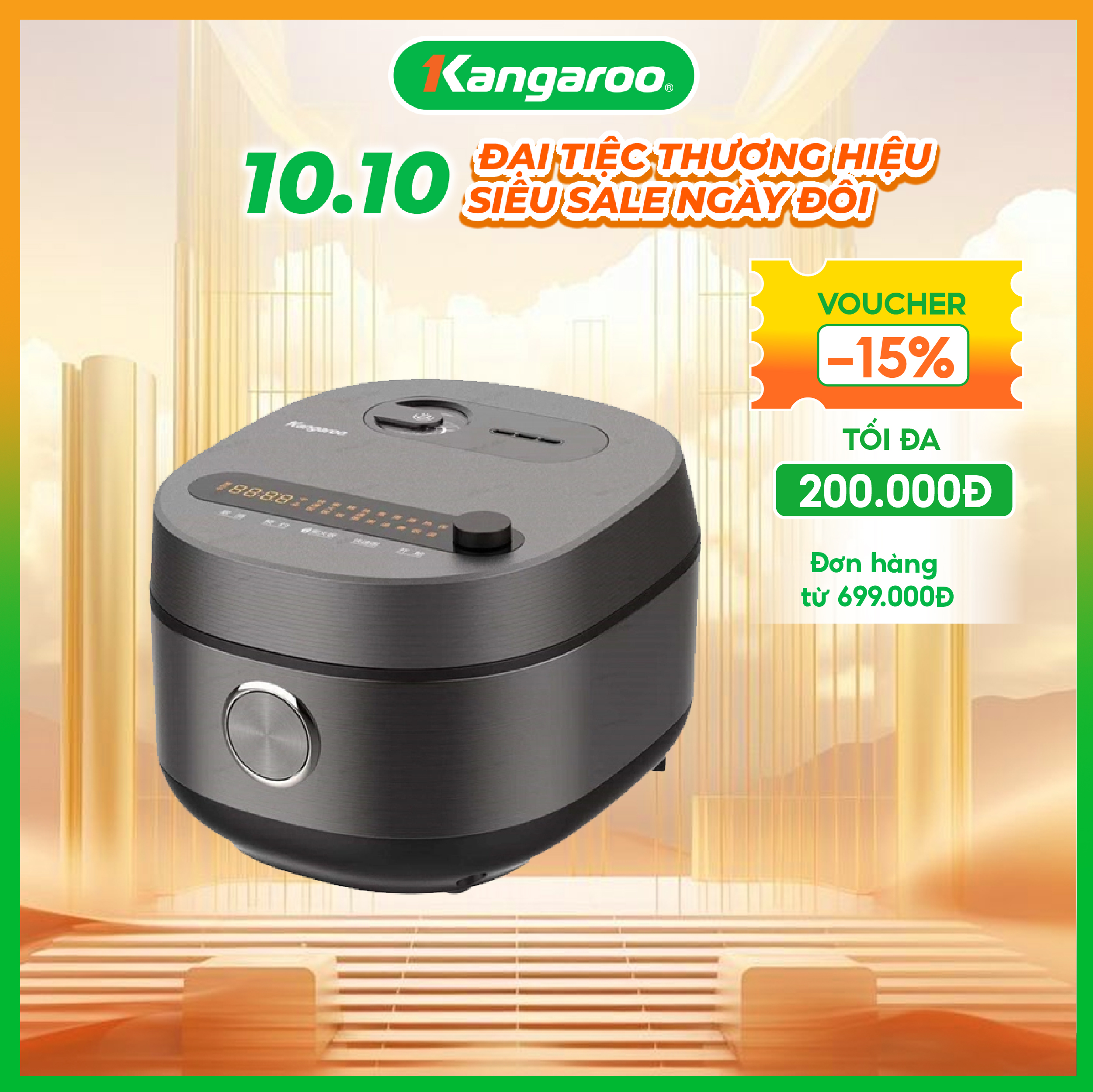 Nồi cơm điện cao tần Kangaroo model KG18RIH2, dung tích 1.8L, công suất 1300W, công nghệ gia nhiệt IH, cho nhiệt tỏa đều, nhanh - Hàng chính hãng