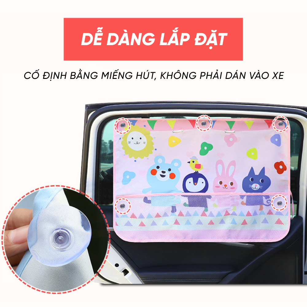 Màn che nắng cửa xe ô tô có miếng hút chắc chắn, rèm che nắng hoạt hình dễ thương vải siêu dày - giao mẫu ngẫu nhiên