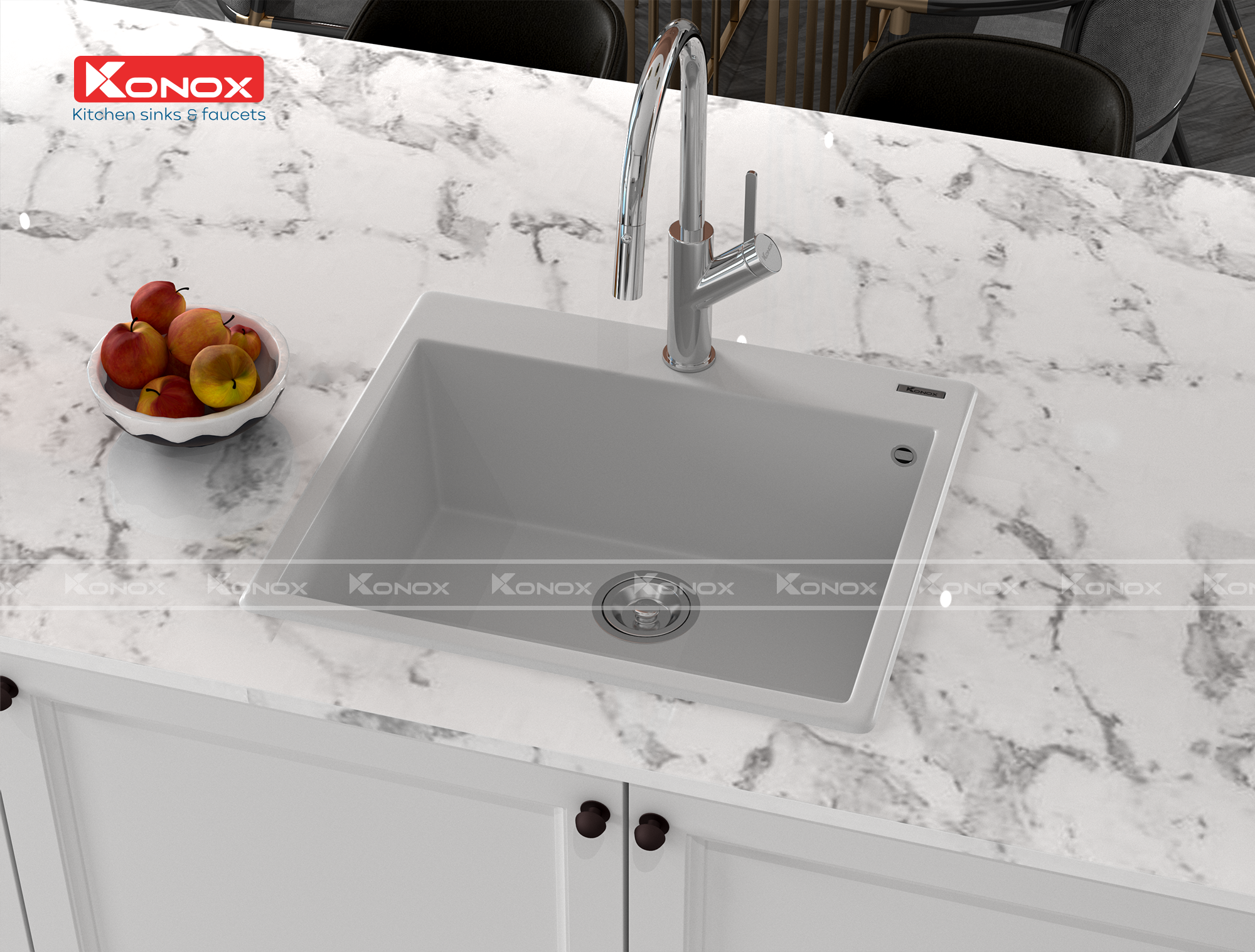 Vòi rửa bát kéo dây Konox, Model Ponte Black, 4 phiên bản màu, Bề mặt mạ PVD 5 lớp cao cấp, Lõi đồng tiêu chuẩn CW617N, Linh kiện phụ trợ dòng chảy nhập khẩu châu Âu, Bảo hành chính hãng 5 năm, Hàng chính hãng