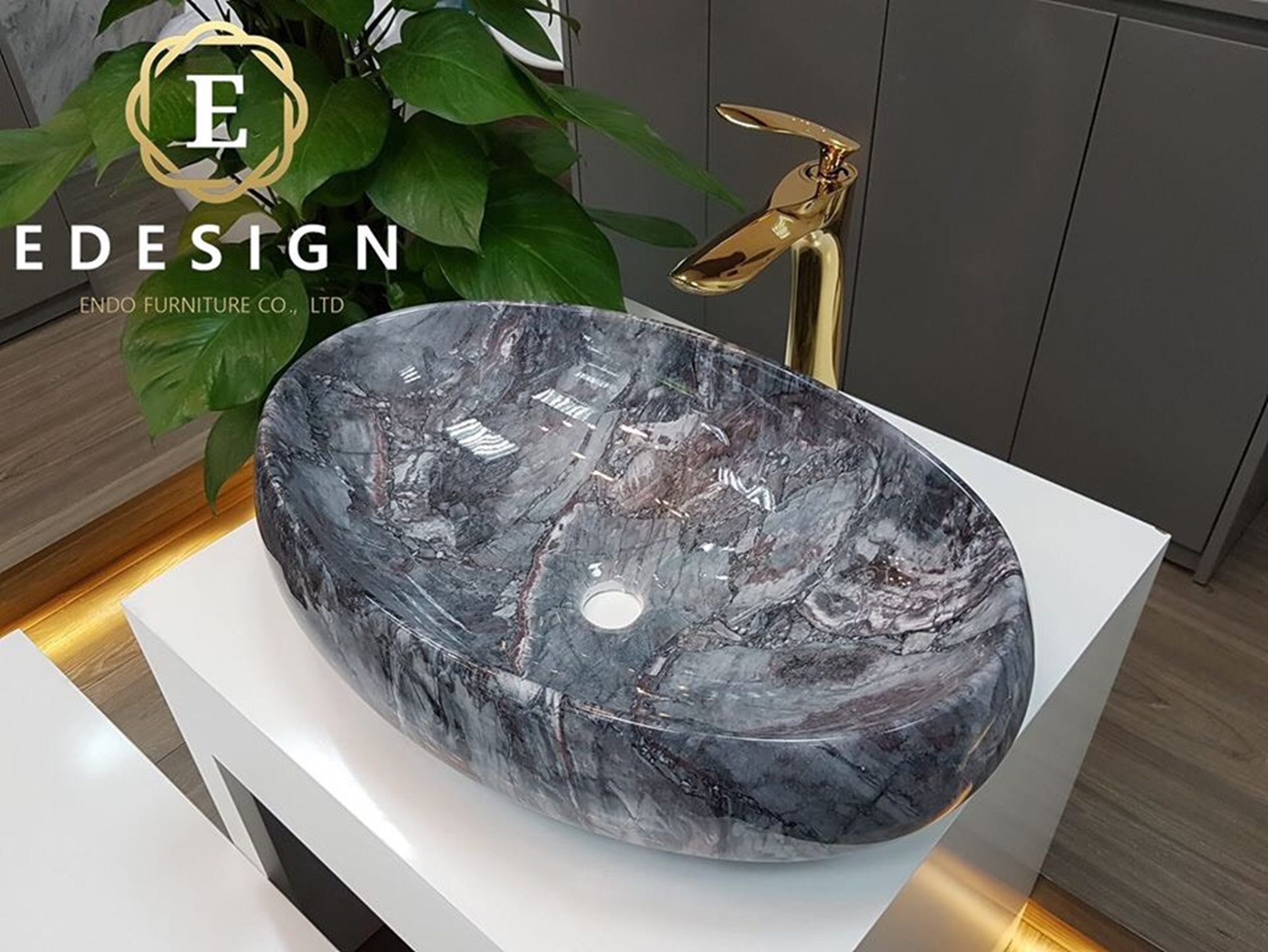 CHẬU LAVABO HÌNH ELIP VÂN ĐÁ nhập khẩu cao cấp GRVL 062F