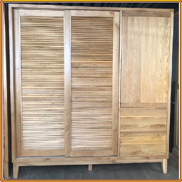 Tủ quần áo gỗ sồi Tundo 2 cánh lùa 1 cánh mở 160 x 60 x 200 cm