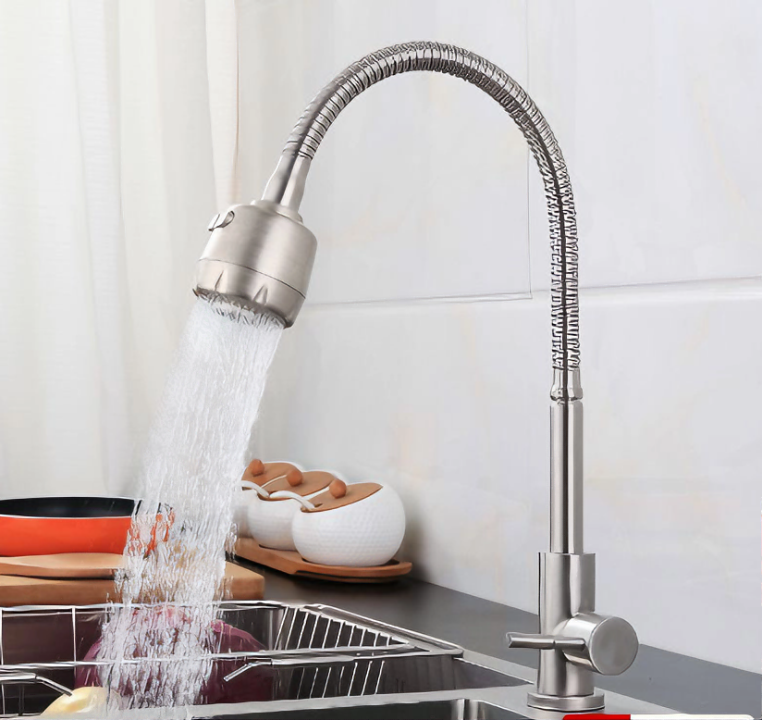 Vòi rửa chén KG15 dùng cho nước lạnh cần bẻ xoay 360độ cao cấp, phù hợp cho mọi chậu rửa, siêu tiết kiệm nước chất liệu inox304- Hàng chính hãng