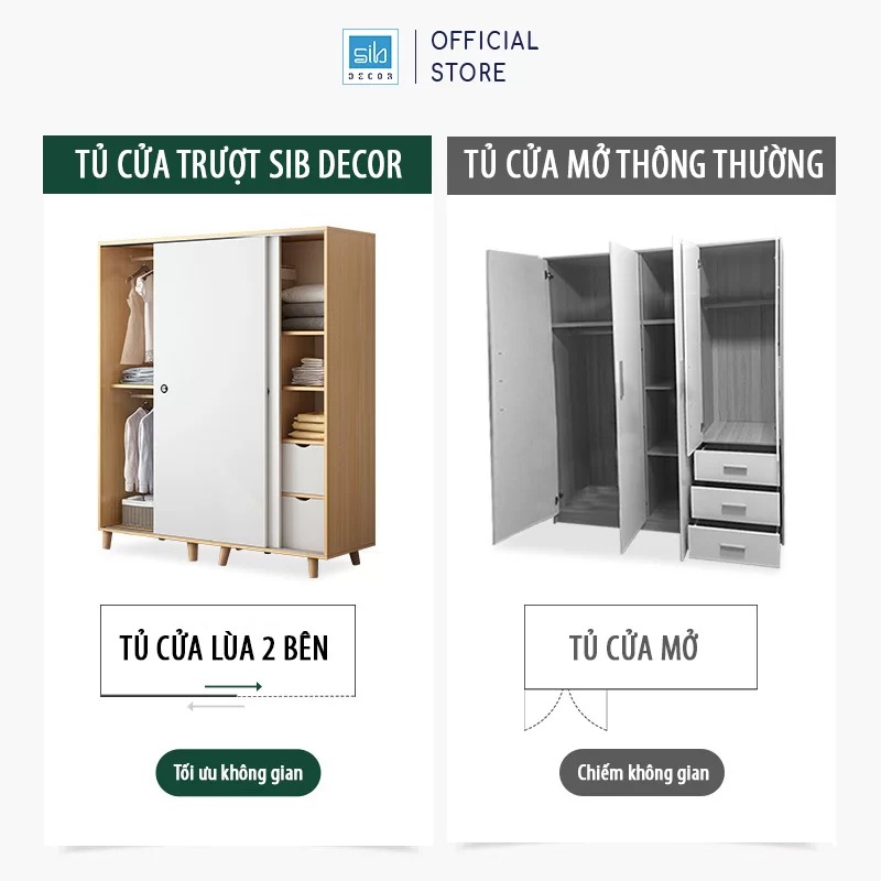 Tủ Quần Áo Kết Hợp Cửa Lùa Hiện Đại Màu Trắng Phối Vân Gỗ Sồi Thương Hiệu SIB Decor TA07