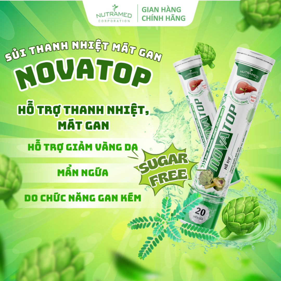 Viên sủi thanh nhiệt mát gan Novatop hỗ trợ thanh nhiệt, giảm nhiệt miệng, tiêu độc, mát gan (20 viên) - Nutramed