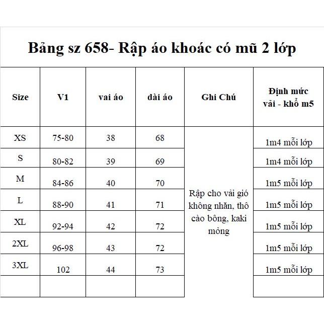 Rập giấy A0 áo khoác gió 2 lớp mã 658 - bản vẽ