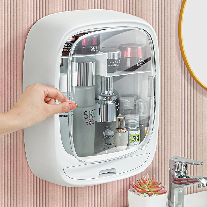 Tủ Kệ đựng mỹ phẩm cao cấp, CỬA MỞ NAM CHÂM KÍNH MIKA TRONG SUỐT treo tường không đục lỗ