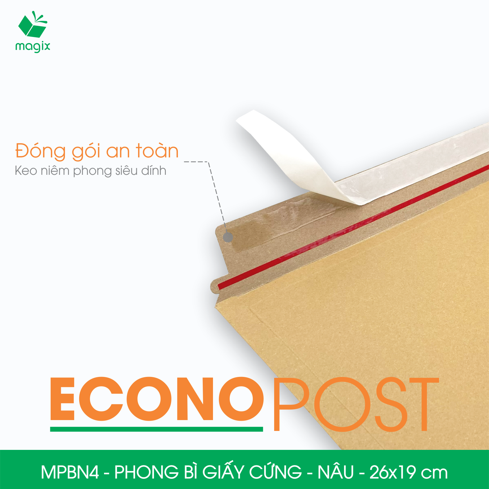 MPBN4 - 26x19 cm - Combo 20 phong bì giấy cứng đóng hàng màu nâu thay thế túi gói hàng