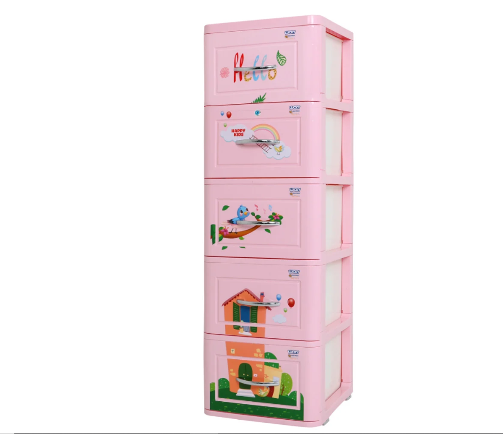 Tủ nhựa 5 tầng Qui Phúc Lucky màu hồng mẫu ngôi nhà KT 380 x 410 x 1250 mm
