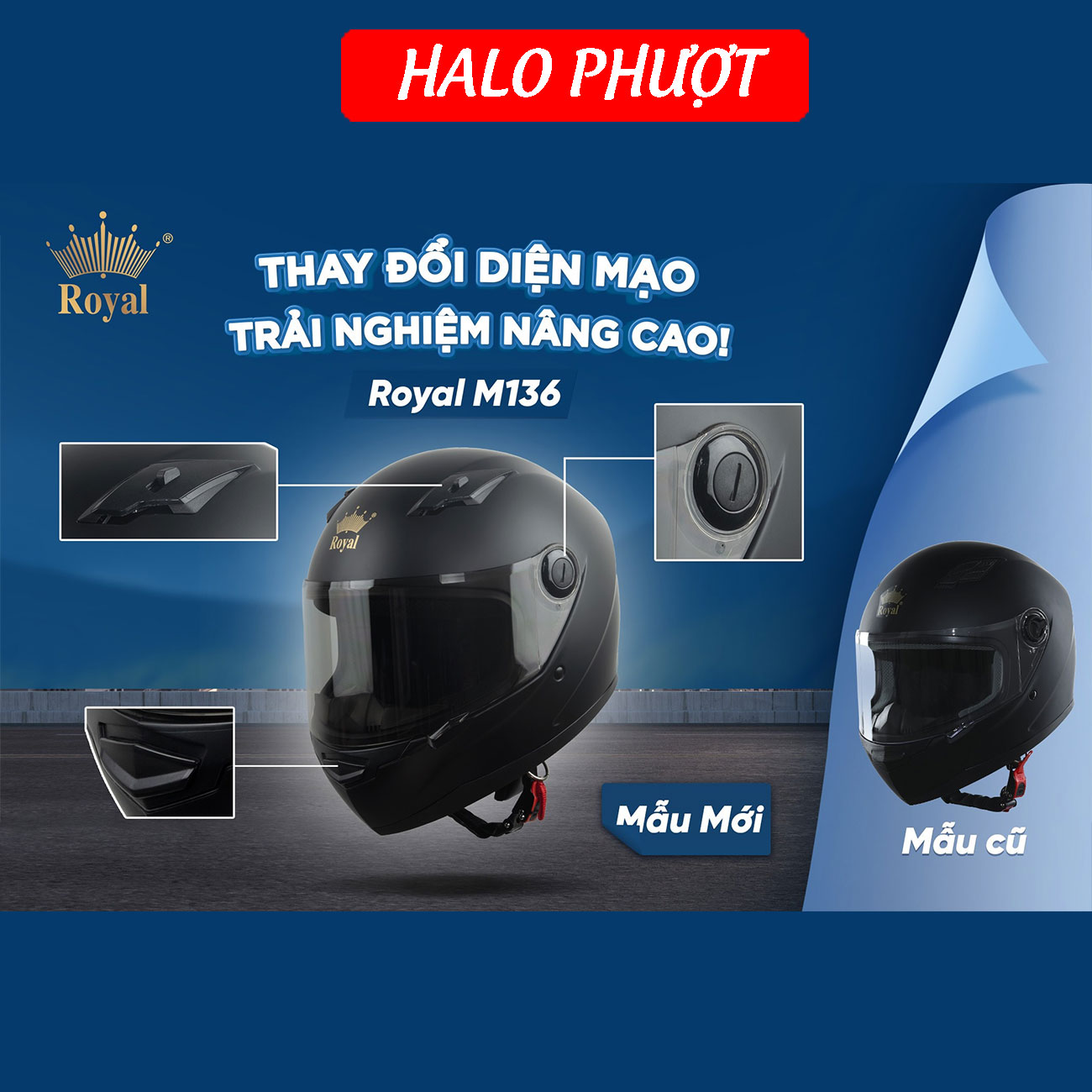 Mũ Bảo Hiểm Fullface Royal M136 - Đen Nhám