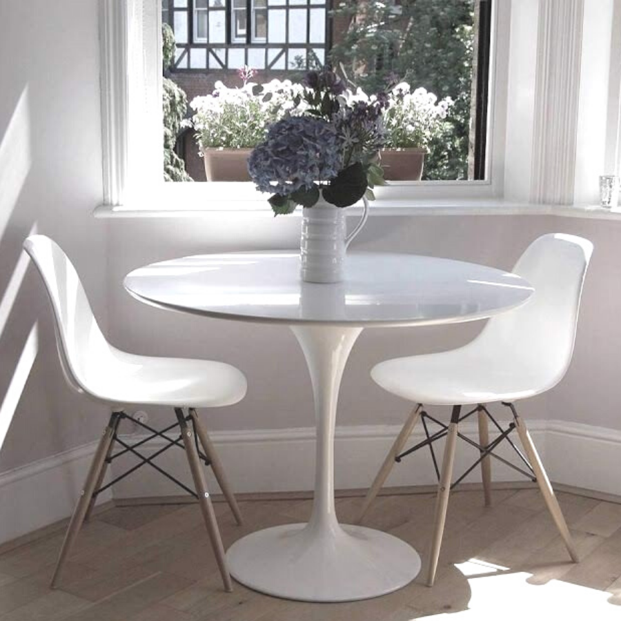 Bàn ăn tròn 80 cm màu trắng Bàn tròn chân trụ mặt composite cao cấp TE Tulip – 08 S