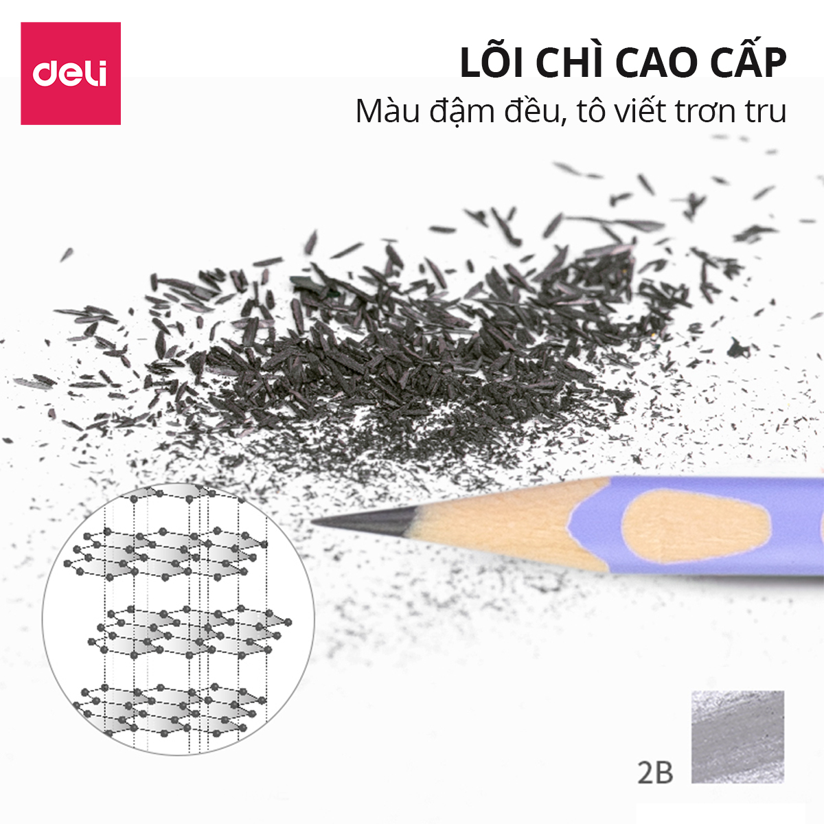 Bút Chì Gỗ Định Vị 2B Deli - Hộp 12 Dễ Cầm Điều Chỉnh Tư Thế Viết Học Sinh Luyện Chữ Vẽ Phác Thảo Văn Phòng An Toàn