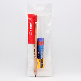 Combo bút chì gỗ phác thảo STABILO Trio 362 - Bộ 3 bút chì Jumbo + Chuốt chì PSJ4562 + Gôm tẩy ER199