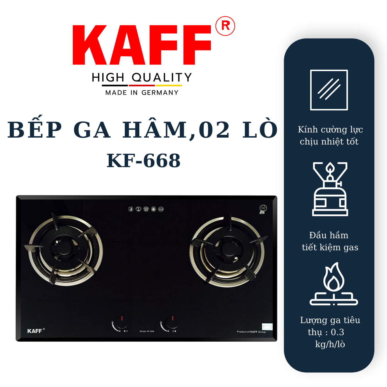 Bếp ga âm mặt kính KAFF KF-668 - Hàng chính hãng