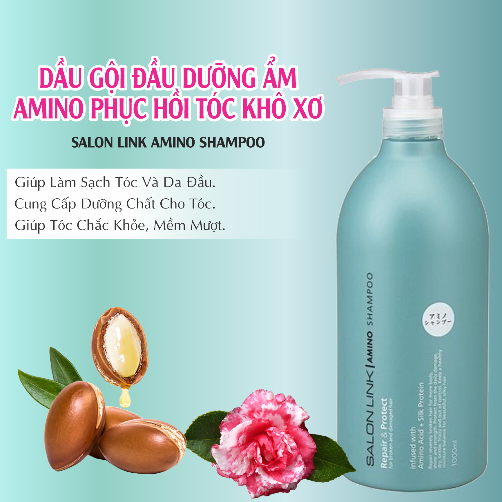 Dầu Gội Đầu Phục Hồi Tóc Khô Xơ Chẻ Ngọn Salon Link Amino Shampoo (Chai 1000 mL)