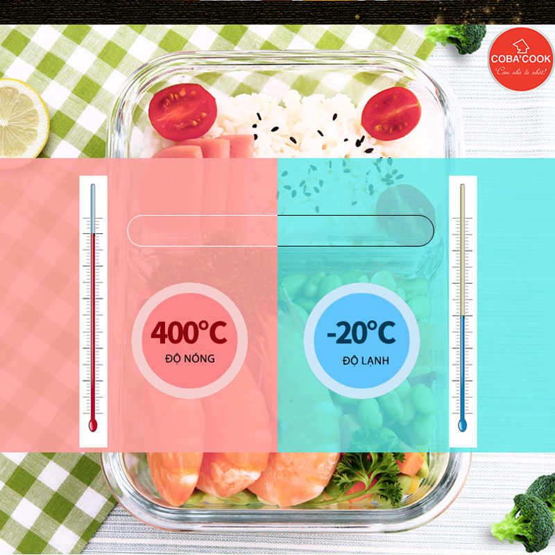 Bộ 3 hộp tròn 400ml đựng cơm kèm túi hộp thủy tinh chịu nhiệt cường lực COBA