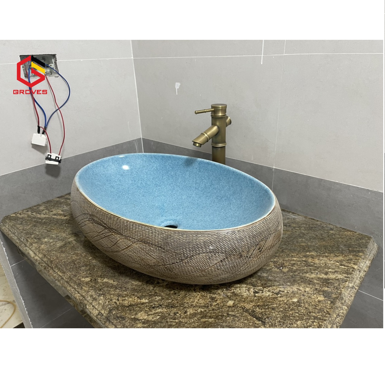 CHẬU RỬA MẶT, LAVABO NHẬP KHẨU CAO CẤP GROVES MEN XANH NGỌC 8126
