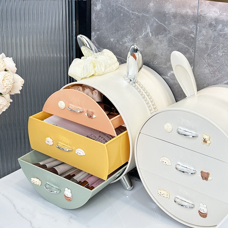 Kệ Đựng Mỹ Phẩm Kệ Đựng Đồ Trang Điểm Đựng Đồ Cá Nhân 3 Ngăn Hình Tai Thỏ Đa Năng Tiện Lợi Để Bàn