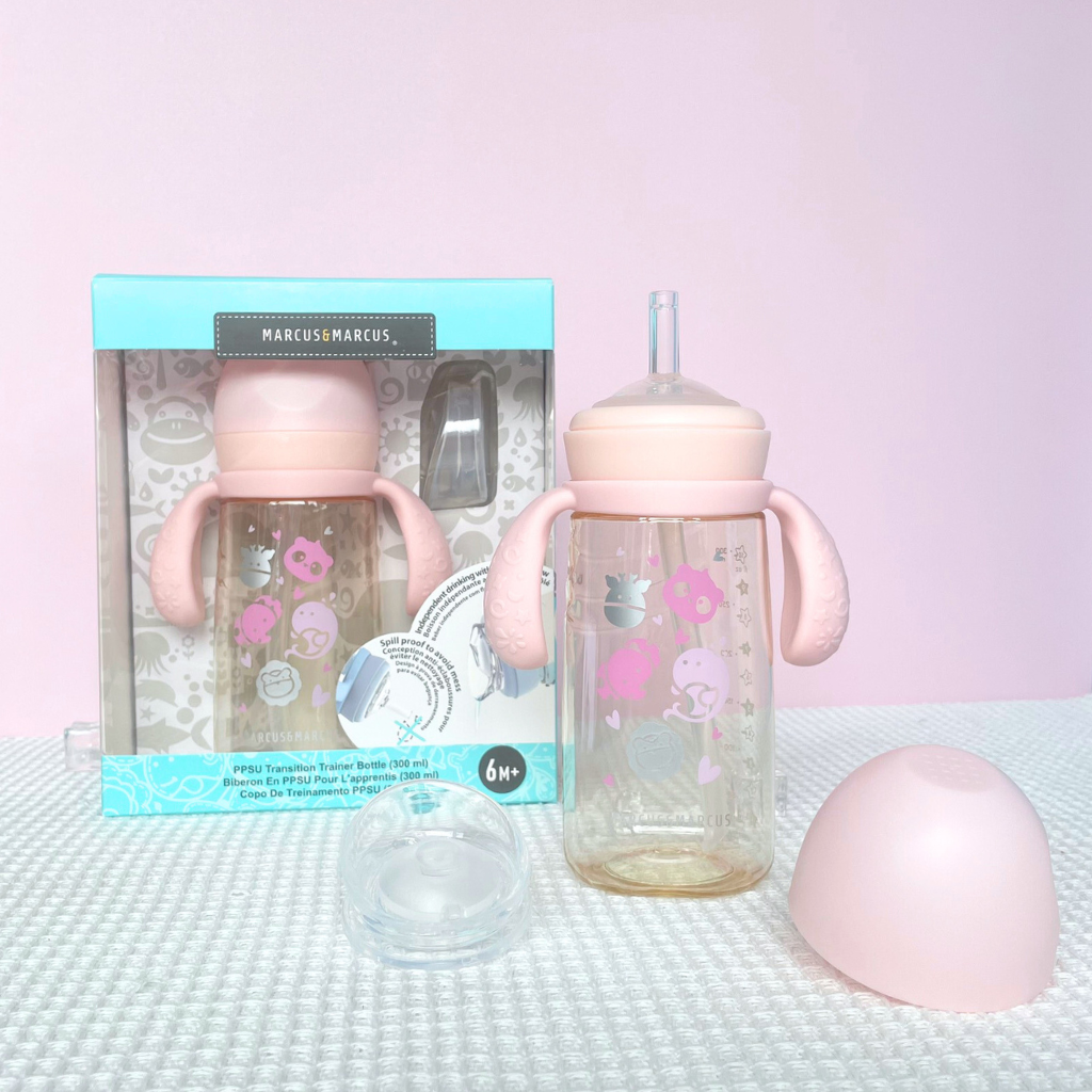 Bình Tập Uống Chuyển Tiếp PPSU Marcus & Marcus 300ml Cho Bé Từ 6 Tháng – Xanh, Hồng